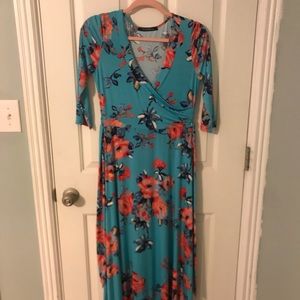 FINAL $ DROP Surplice Floral Maxi Dress Blue Small